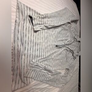 Athleta White Pullover with Black Pinstripes